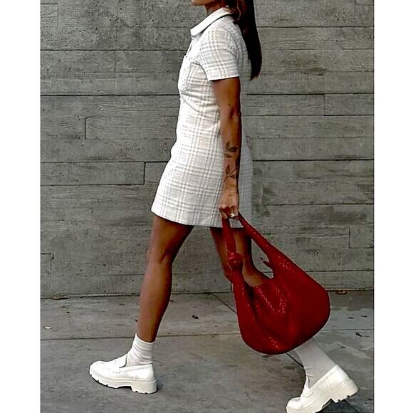 Rumored Beige Tweed Notting Hill Mini Dress Size 8 Button Down Preppy Y2K - Picture 2 of 6